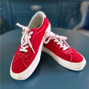 Vans Red Canvas Shoes with White Accents